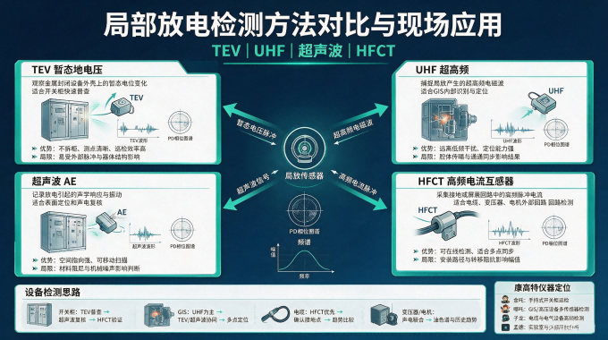 TEV、UHF、超聲波與HFCT局放檢測方法的區別及現場選型